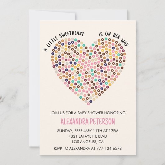 Valentijns baby shower uitnodiging donut hart (Voorkant)
