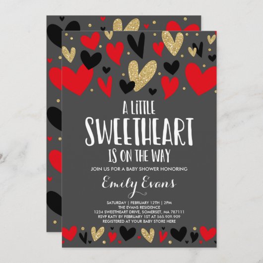 Valentijns Baby Shower Uitnodiging Liefste Baby (Voorkant / Achterkant)