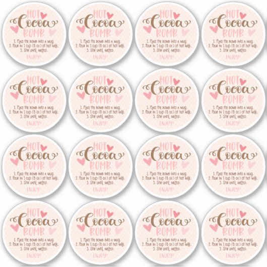 Valentijns  Blush Pink Hot Cacao Bomb Instructies Sticker (Voorkant)