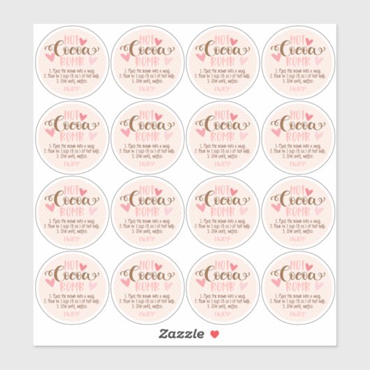 Valentijns  Blush Pink Hot Cacao Bomb Instructies Sticker (Vel)