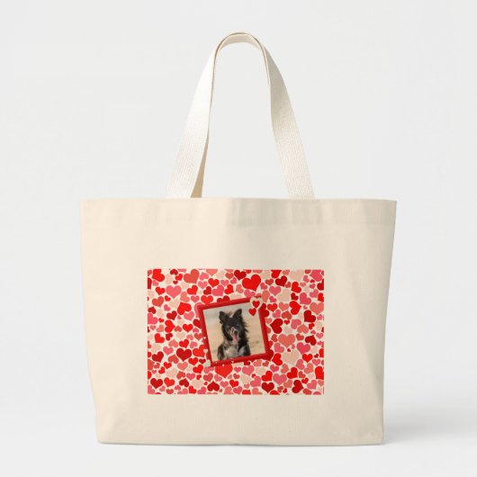 Valentijns Border Collie Dog Hearts Grote Tote Bag (Voorkant)