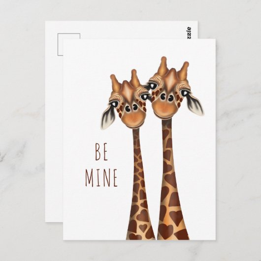 Valentijns Briefkaart - 'BE Mine' Loopende Giraffe (Voorkant / Achterkant)