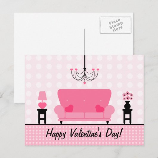 Valentijns Briefkaart - Roze woonkamer (Voorkant / Achterkant)