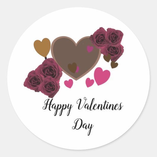 Valentijns Chocolade en Rozen Ronde Sticker (Voorkant)