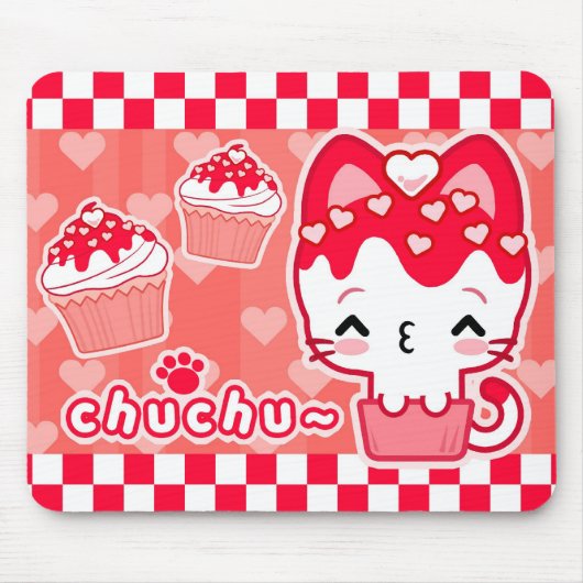 Valentijns Cupcake Kat Mousepad Muismat (Voorkant)