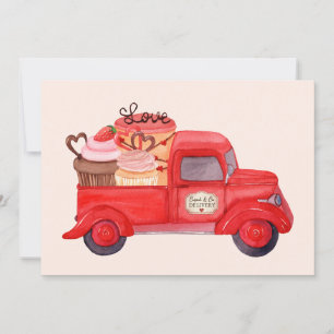 Valentijns Cupido's Levering Rode Waterverf Truck Feestdagenkaart