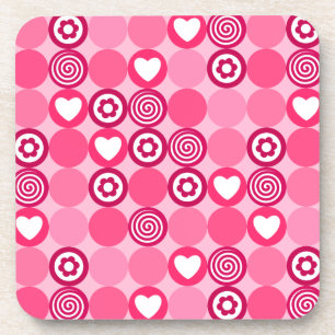 Valentijns Cute Roze Hart en Bloem Stippen Patroon Drankjes Onderzetter