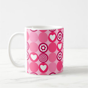 Valentijns Cute Roze Hart en Bloem Stippen Patroon Koffiemok