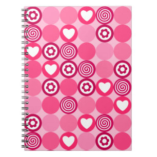 Valentijns Cute Roze Hart en Bloem Stippen Patroon Notitieboek