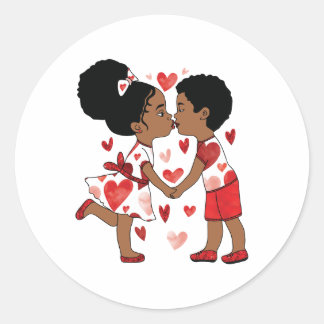 Valentijn's Day Afro-koppel houdt handen ontwerp Ronde Sticker