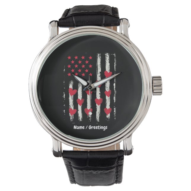  Valentijn's Day American Flag Hearts Horloge (Voorkant)