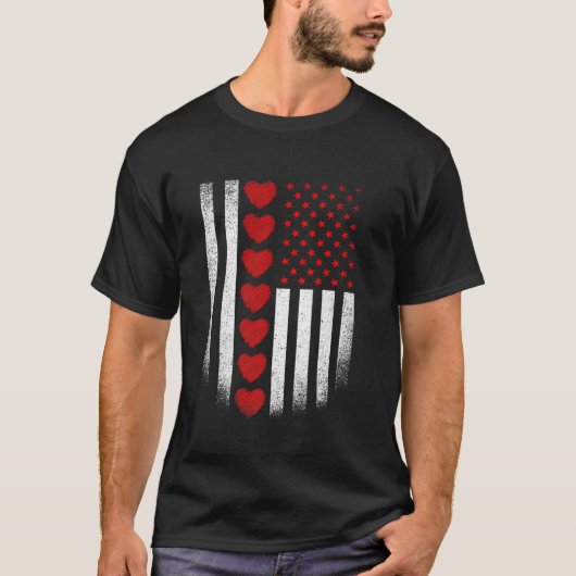 Valentijn's Day Amerikaanse vlag Rode harten US Pa T-shirt (Voorkant)