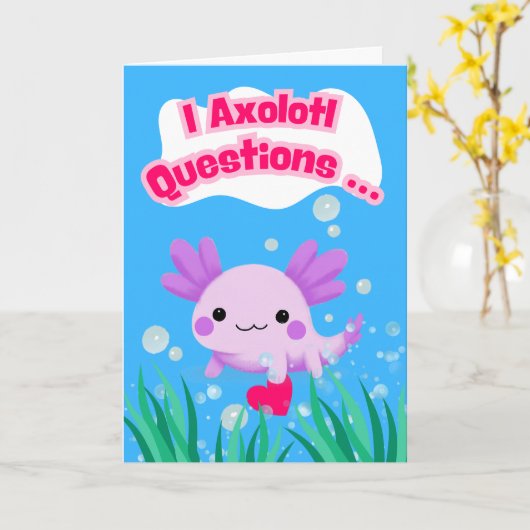 Valentijn's Day Axolotl Vragen met het hart Kaart (Gele Bloem)
