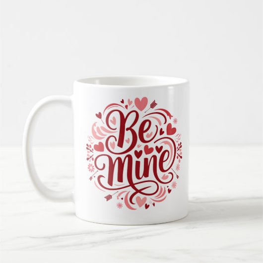 Valentijn's Day "Be Mine" Typografie Ontwerp Koffiemok (Links)