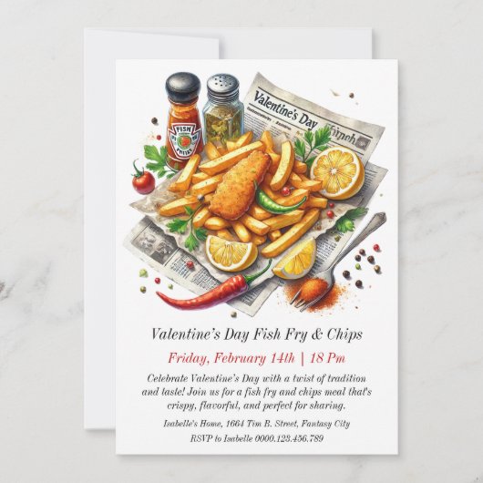 Valentijn's Day Fish Fry & Chips Uitnodiging (Voorkant)