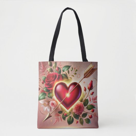 Valentijn's Day Gouden Hart en Rozen Tote Bag (Voorkant)