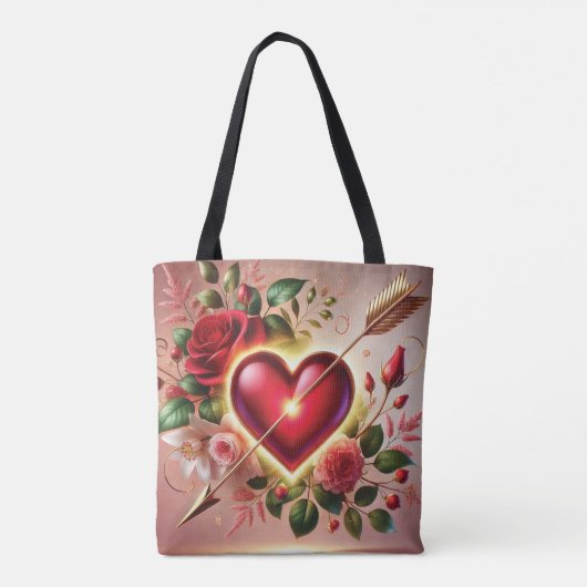 Valentijn's Day Gouden Hart en Rozen Tote Bag (Achterkant)