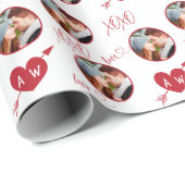 Valentijn's Day Hart & Initialen Aangepaste foto Cadeaupapier (Rol Hoek)