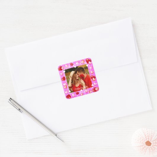 Valentijn's Day Hearts Vierkante Sticker (Envelop)
