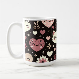 Valentijn's Day Kawaii Cats Hearts Bloemenpatroon Koffiemok