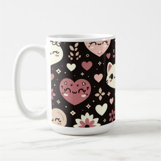 Valentijn's Day Kawaii Cats Hearts Bloemenpatroon Koffiemok