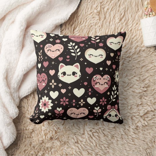 Valentijn's Day Kawaii Cats Hearts Bloemenpatroon Kussen (Deken)