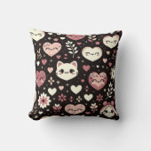 Valentijn's Day Kawaii Cats Hearts Bloemenpatroon Kussen (Voorkant)
