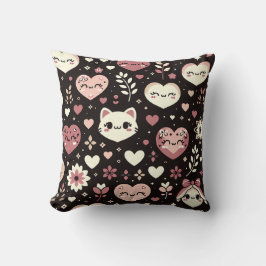 Valentijn's Day Kawaii Cats Hearts Bloemenpatroon Kussen