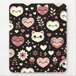 Valentijn's Day Kawaii Cats Hearts Bloemenpatroon Muismat