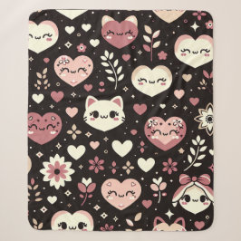 Valentijn's Day Kawaii Cats Hearts Bloemenpatroon Sherpa Deken