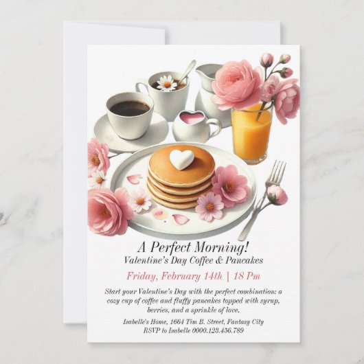  Valentijn's Day Koffie en pannenkoeken Kaart (Voorkant)
