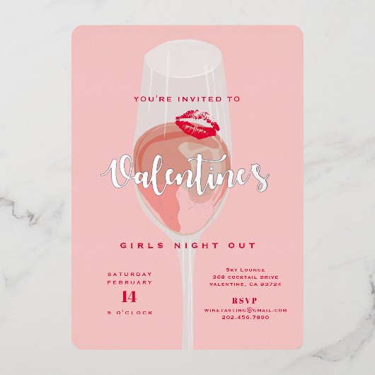 Valentijn's Day Party Waterverf Roze Rosé Folie Uitnodiging (Voorkant)