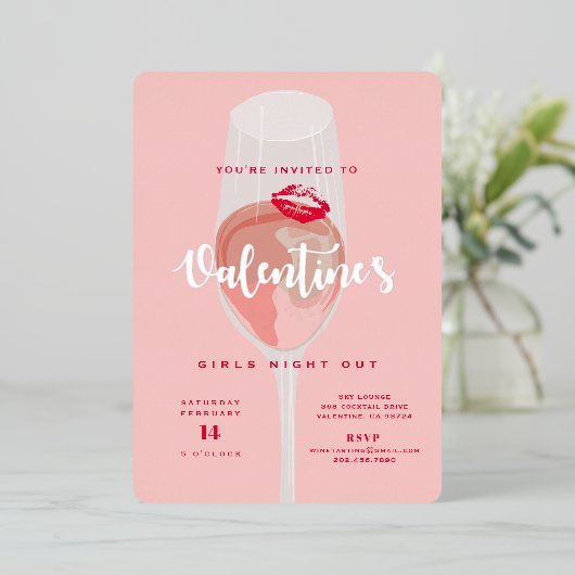 Valentijn's Day Party Waterverf Roze Rosé Folie Uitnodiging (Staand Voorkant)