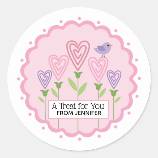 Valentijn's Day Pink Floral Hearts Ronde Sticker (Voorkant)