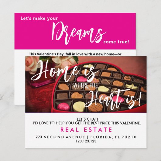 Valentijn's Day Real Estate Marketing liefde Aankondigingskaart (Voorkant / Achterkant)