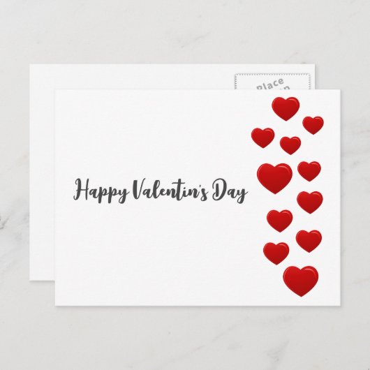 Valentijn's Day Red Hearts Briefkaart - Romantisch (Voorkant / Achterkant)