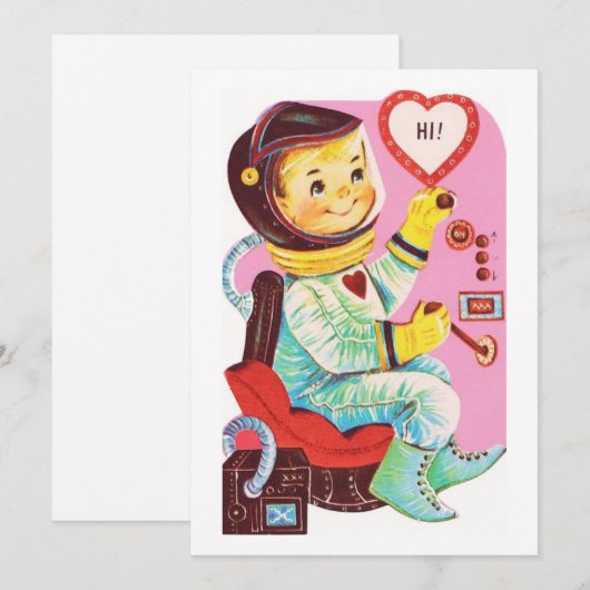 Valentijn's Day Space Boy Feestdagenkaart (Voorkant / Achterkant)