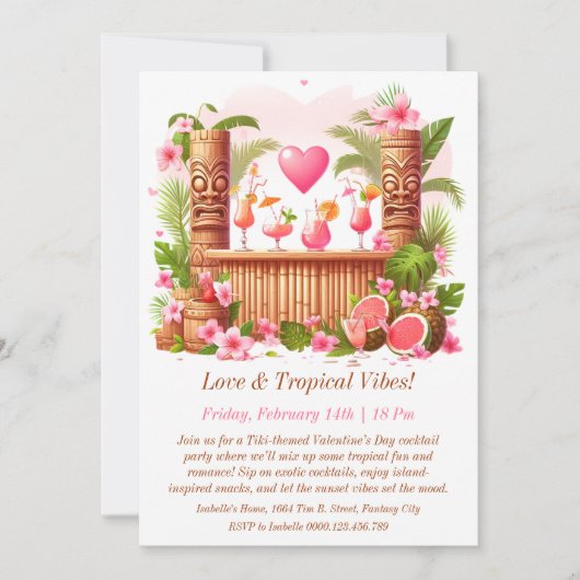 Valentijn's Day Tiki Cocktail Party Uitnodiging (Voorkant)
