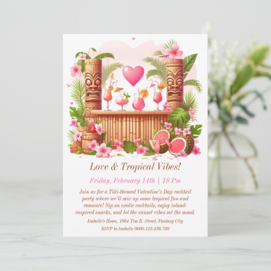 Valentijn's Day Tiki Cocktail Party Uitnodiging (Staand voorkant)