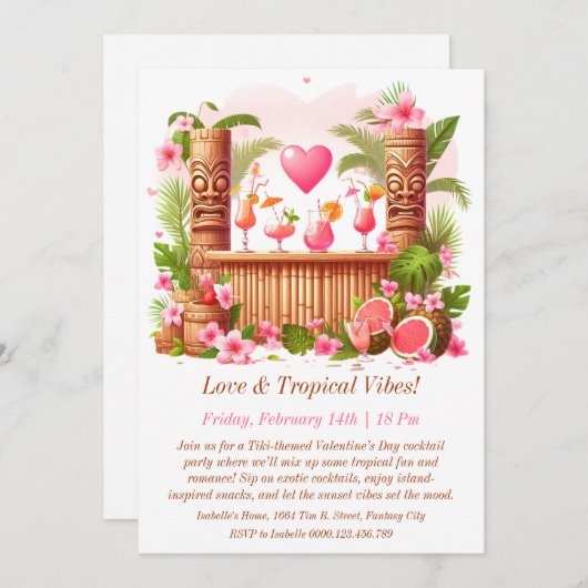 Valentijn's Day Tiki Cocktail Party Uitnodiging (Voorkant / Achterkant)