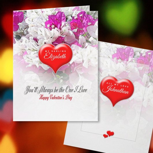 Valentijns Diep Rode Hart op Bloemig Roze Wit Kaart