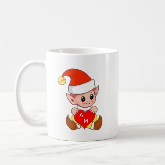 Valentijns elf met hart & monogram koffiemok (Links)