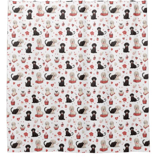 Valentijns en Honden Rood Wit Douchegordijn (Voorkant)