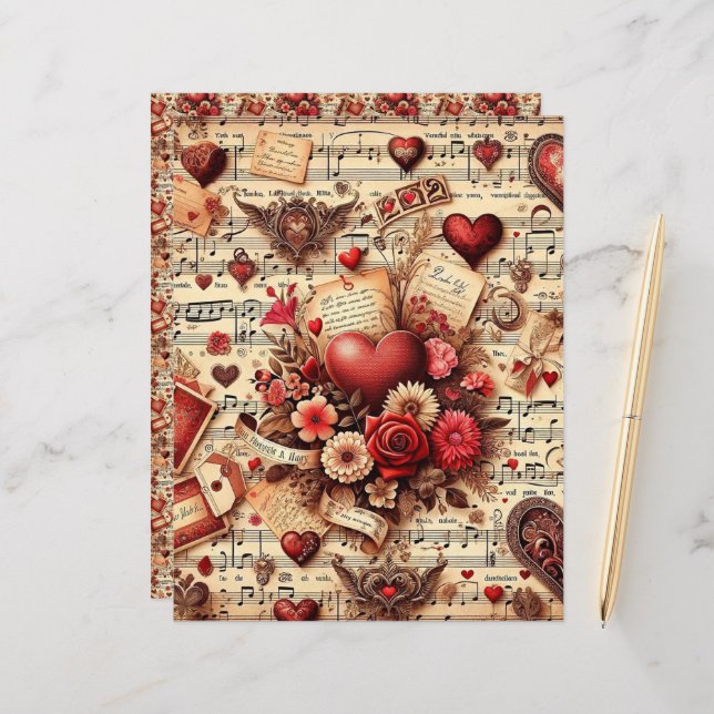  Valentijns Ephemera Scrapbook Papier (Voorkant / Achterkant in situ)