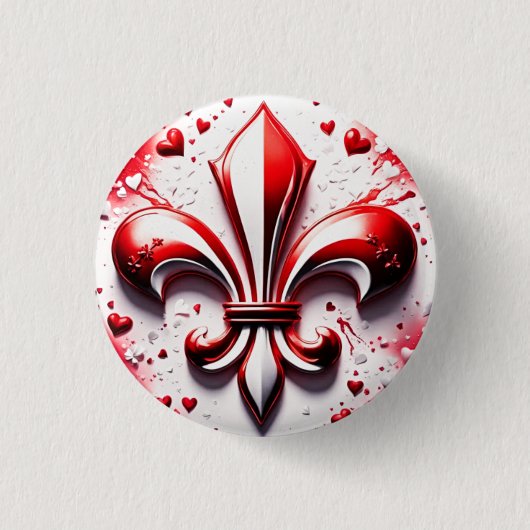 Valentijns Fleur De Lis Ronde Button 3,2 Cm (Voorkant)
