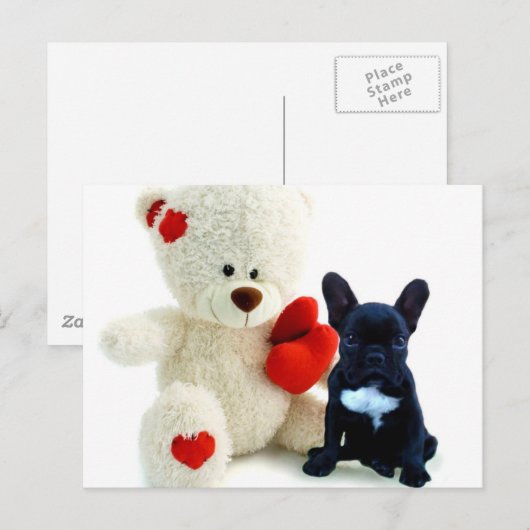 Valentijns Franse Bulldog puppy briefkaart (Voorkant / Achterkant)