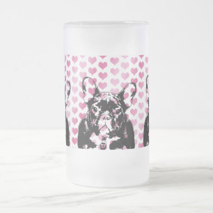 Valentijns - franse Bulldog Silhouette Matglas Bierpul