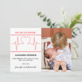 Valentijns geboorteaankondiging hartslag rood wit aankondiging (Staand voorkant)