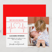 Valentijns geboorteaankondiging hartslag rood wit aankondiging (Voorkant / Achterkant)