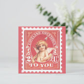 Valentijns Groeten Cupido Rode Stempel Valentijnsd Feestdagenkaart (Staand voorkant)